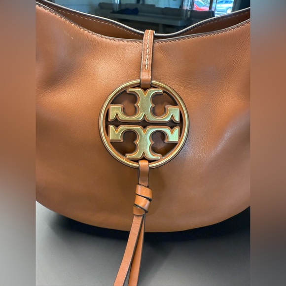 TORY BURCH Miller Mini Metal Logo Hobo Handbag in Aged Camello - Picture 6 of 16